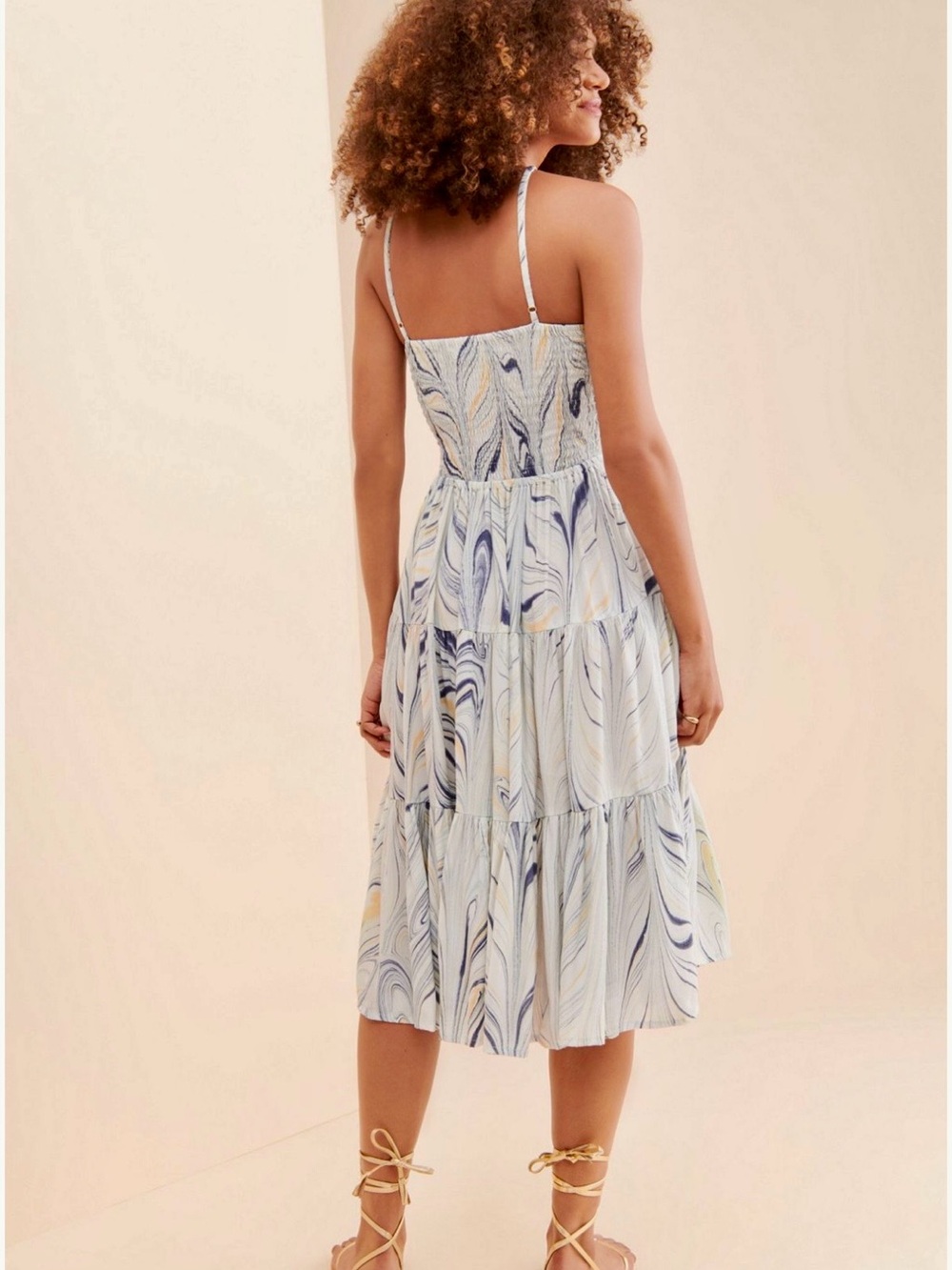 Lusana Arlen Shirred Halter Midi Dress